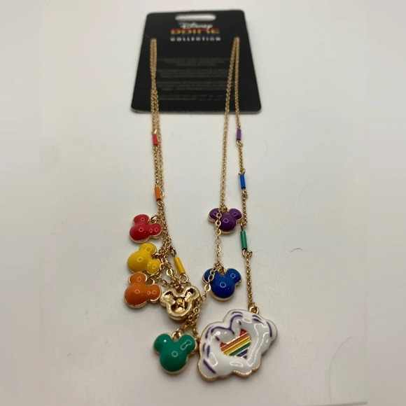 DISNEY PRIDE Collection Rainbow Mickey Mouse Ears & Cloud Necklace LGBTQIA NWT - Picture 2 of 3